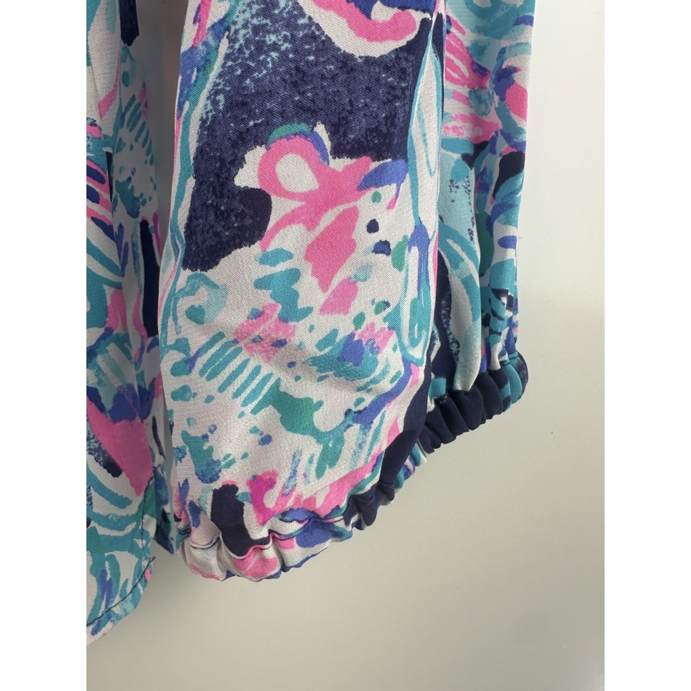 Lilly Pulitzer Elsa Silk Blouse Floral Pink Blue Top Womens Small Coastal Resort - Picture 3 of 14